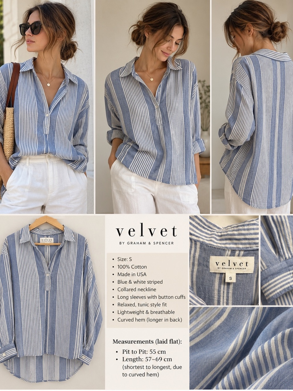 Valvet by Graham & Spencer striped cotton tunic top size S